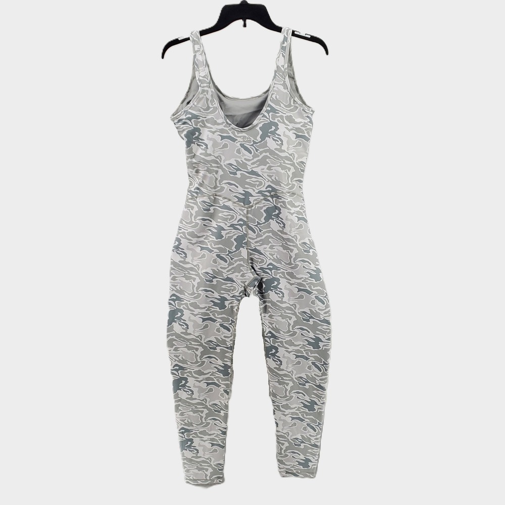 Ethika Womens XL Full Romper Gray Camo Athletic Jumpsuit Bodysuit Scoop Neck New